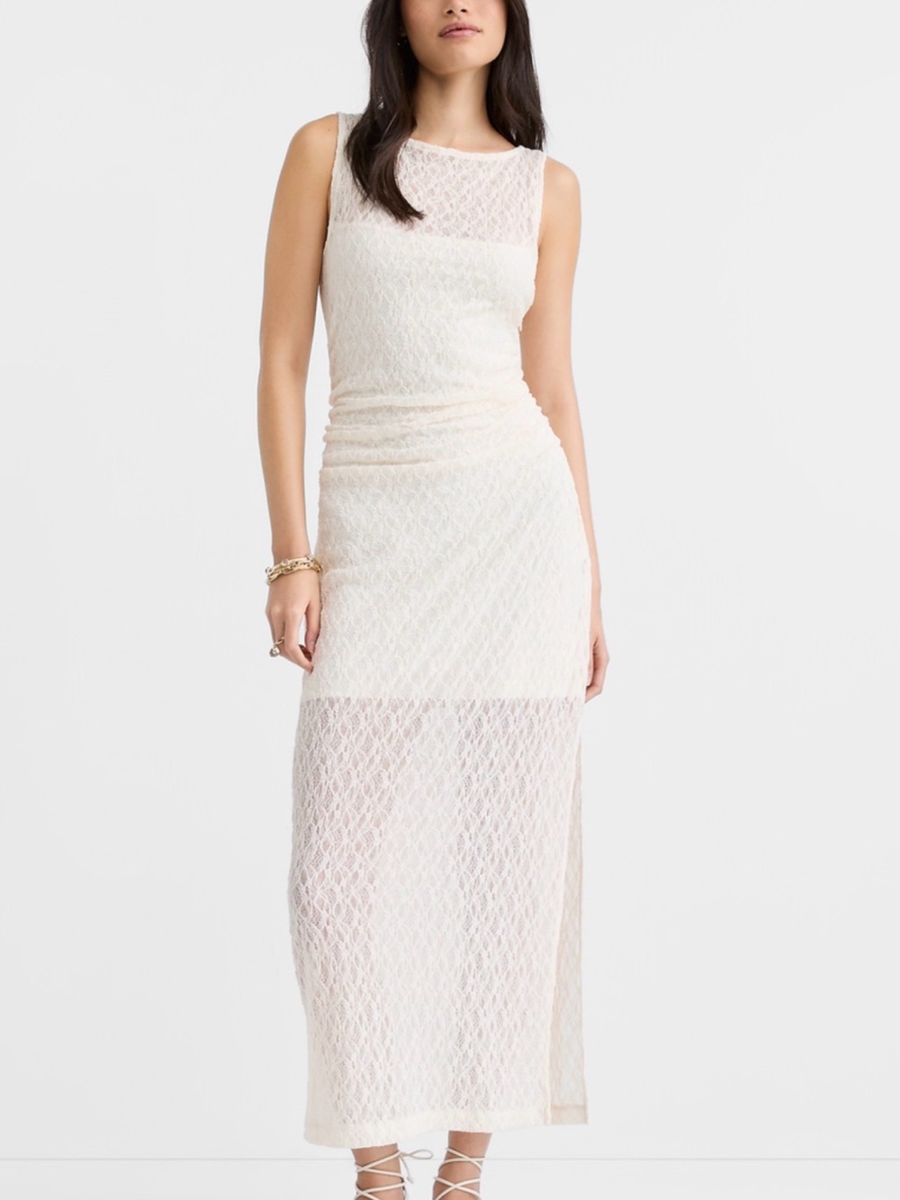 LOFT Sleeveless Lace Maxi Dress in Ivory